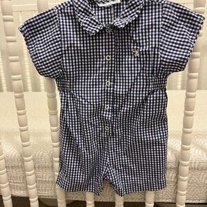Elephantito Blue gingham Kids shortall 6m